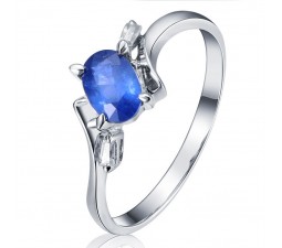 Sapphire with Diamond Engagement Ring on 10k White Gold