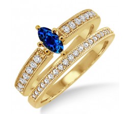 1.5 Carat Sapphire and Diamond Bridal Set  on 10k Yellow Gold