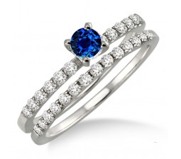 1.25 Carat Sapphire and Diamond Bridal Set  on 10k White Gold