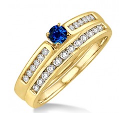 1.25 Carat Sapphire and Diamond Affordable Bridal Set  on 10k Yellow Gold