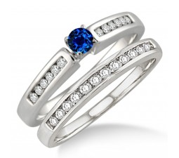 1.25 Carat Sapphire and Diamond Affordable Bridal Set  on 10k White Gold