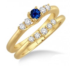 1.25 Carat Sapphire and Diamond Affordable Bridal Set  on 10k Yellow Gold