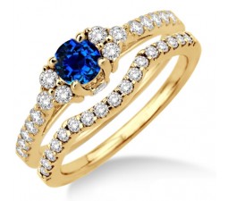 1.5 Carat Sapphire and Diamond Bridal set  on 10k Yellow Gold