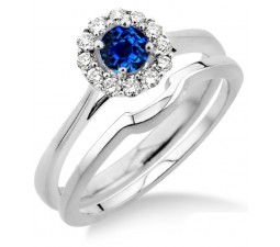 1.25 Carat Sapphire and Diamond Bridal set Halo  on 10k White Gold