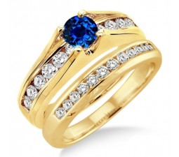 1.25 Carat Sapphire and Diamond Bridal Set  on 10k Yellow Gold