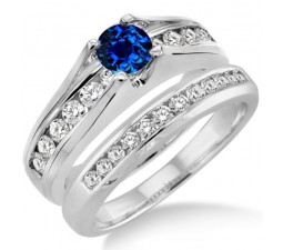 1.25 Carat Sapphire and Diamond Bridal Set  on 10k White Gold
