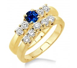 1.5 Carat Sapphire and Diamond Five Stone Bridal Set  on 10k Yellow Gold