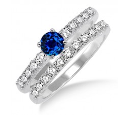 1.5 Carat Sapphire and Diamond Elegant Bridal Set  on 10k White Gold