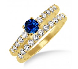 1.5 Carat Sapphire and Diamond Elegant Bridal Set  on 10k Yellow Gold