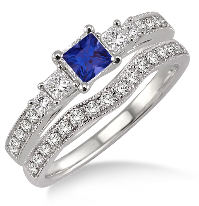 1.5 Carat Sapphire and Diamond Antique Bridal set Halo Ring on 10k ...