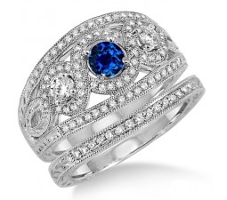 2 Carat Sapphire and Diamond Trilogy set Ring  on 10k White Gold