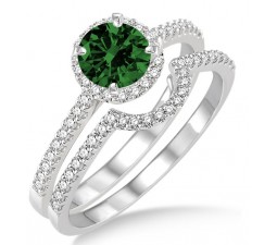 2 Carat Emerald & Diamond Halo Bridal Set Engagement Ring  on 10k White Gold