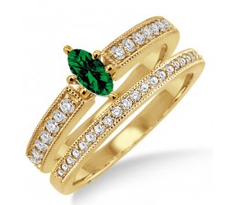 1.5 Carat Emerald & Diamond Bridal Set  on 10k Yellow Gold