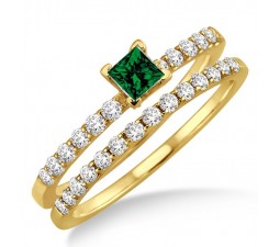 1.25 Carat Emerald & Diamond Bridal Set  on 10k Yellow Gold