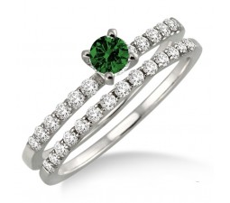 1.25 Carat Emerald & Diamond Bridal Set  on 10k White Gold