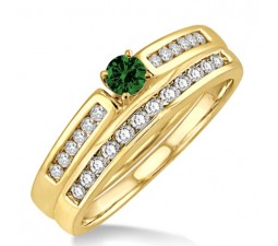 1.25 Carat Emerald & Diamond Affordable Bridal Set  on 10k Yellow Gold