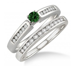 1.25 Carat Emerald & Diamond Affordable Bridal Set  on 10k White Gold