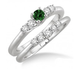 1.25 Carat Emerald & Diamond Inexpensive Bridal Set  on 10k White Gold