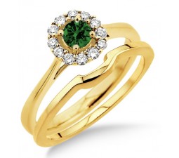 1.25 Carat Emerald & Diamond Bridal set Halo  on 10k Yellow Gold