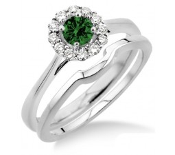 1.25 Carat Emerald & Diamond Bridal set Halo  on 10k White Gold