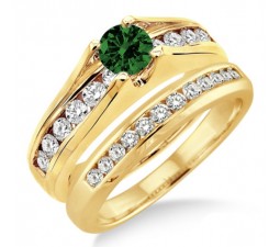 1.25 Carat Emerald & Diamond Bridal Set  on 10k Yellow Gold