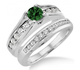 1.25 Carat Emerald & Diamond Bridal Set  on 10k White Gold