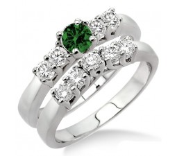 1.5 Carat Emerald & Diamond Five Stone Bridal Set  on 10k White Gold