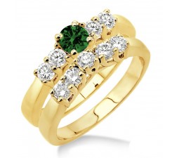1.5 Carat Emerald & Diamond Five Stone Bridal Set  on 10k Yellow Gold