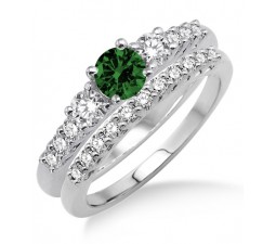 1.5 Carat Emerald & Diamond Trilogy Bridal set  on 10k White Gold