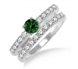 1.5 Carat Emerald & Diamond Elegant Bridal Set  on 10k Yellow Gold
