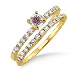 1.25 Carat Morganite & Diamond Bridal Set on 10k Yellow Gold