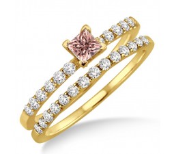 1.25 Carat Morganite & Diamond Bridal Set on 10k Yellow Gold