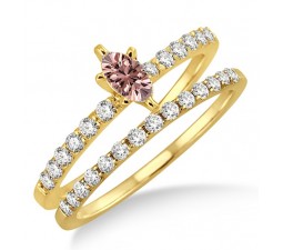 1.25 Carat Morganite & Diamond Bridal Set on 10k Yellow Gold