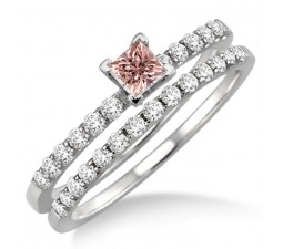 1.25 Carat Morganite & Diamond Bridal Set on 10k White Gold