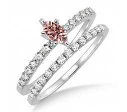 1.25 Carat Morganite & Diamond Bridal Set on 10k White Gold