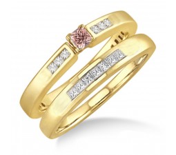 1.25 Carat Morganite & Diamond Affordable Bridal Set on 10k Yellow Gold