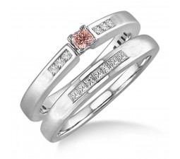 1.25 Carat Morganite & Diamond Affordable Bridal Set on 10k White Gold