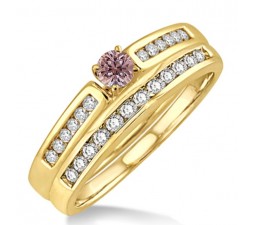 1.25 Carat Morganite & Diamond Affordable Bridal Set on 10k Yellow Gold