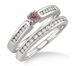 1.25 Carat Morganite & Diamond Affordable Bridal Set on 10k White Gold