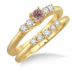 1.25 Carat Morganite & Diamond Affordable Bridal Set on 10k Yellow Gold