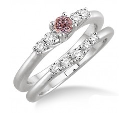 1.25 Carat Morganite & Diamond Inexpensive Bridal Set on 10k White Gold