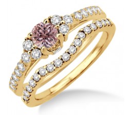 1.5 Carat Morganite & Diamond Bridal set on 10k Yellow Gold