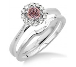 1.25 Carat Morganite & Diamond Bridal set Halo on 10k White Gold