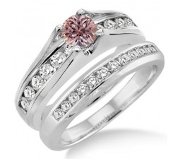 1.25 Carat Morganite & Diamond Bridal Set on 10k White Gold