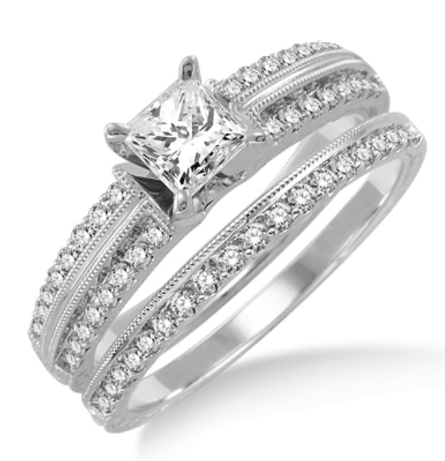1.50 carat Antique Bridal set Ring with Princess Cut diamond in 10k ...