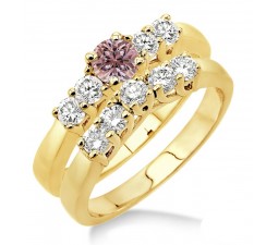 1.5 Carat Morganite & Diamond Five Stone Bridal Set on 10k Yellow Gold