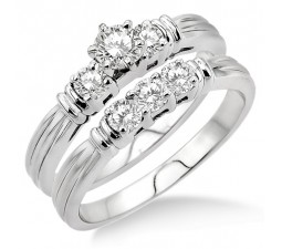 0.50 Carat Three Stone Bridal Set with Round Cut Diamond in 10k white Gold