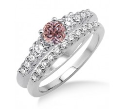 1.5 Carat Morganite & Diamond Trilogy Bridal set on 10k White Gold