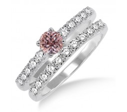 1.5 Carat Morganite & Diamond Elegant Bridal Set on 10k White Gold