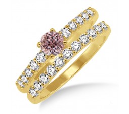 1.5 Carat Morganite & Diamond Elegant Bridal Set on 10k Yellow Gold